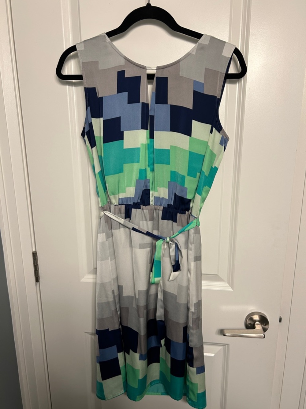 Mexx Geometric Block Print Dress in Gray, Blue & Navy